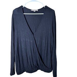 LOFT BLack Wrap Front Super SOft Long Sleeve T Shirt Top w Waist Band Size Large